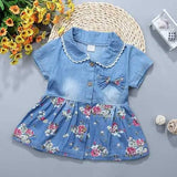 Floral Printed Girls Denim Dresses