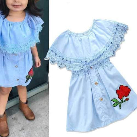 Rose Embroidery Girls Dress For 1Y-7Y