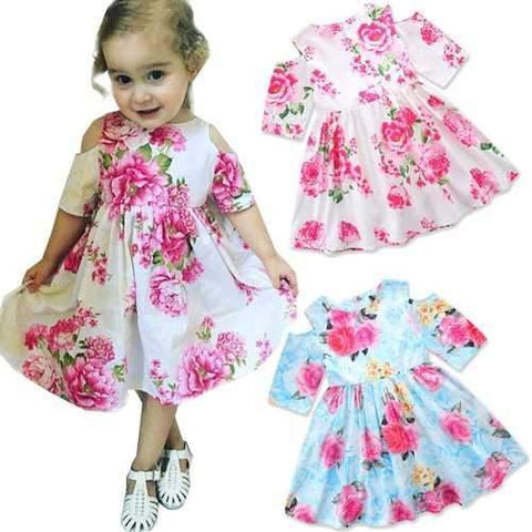 Flower Print Toddlers Princess Dresses