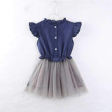 Denim Mesh Toddlers Sleeveless Dresses