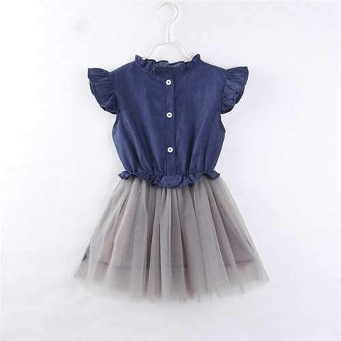 Denim Mesh Toddlers Sleeveless Dresses