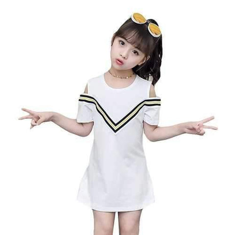 V-Pattern Drop Shoulder Girls Dress