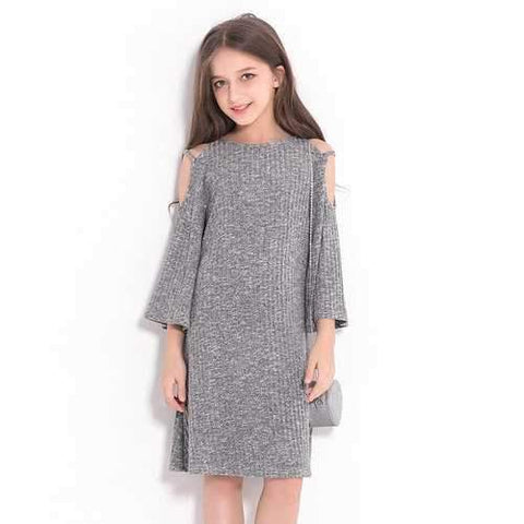 Girls Off Shoulder Woolen Dress