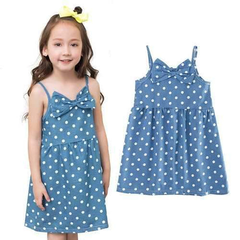 Dot Printed Girls Denim Dress