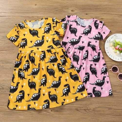 Dinosaur Printed Toddlers Summer Dresses