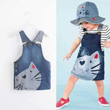 Cat Print Girl Suspender Dresses For 2Y-9Y