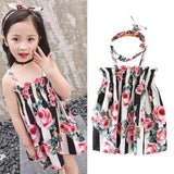 Floral Girls Dress with Headwear For 2Y-9Y