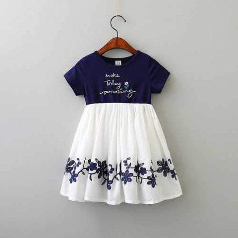 Navy/Grey Soft Cotton Girls Dress