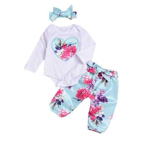 3Pcs Heart Flower Printed Baby Set