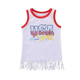 Girls Tassel Sleeveless Print T-shirt