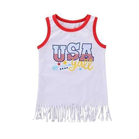 Girls Tassel Sleeveless Print T-shirt