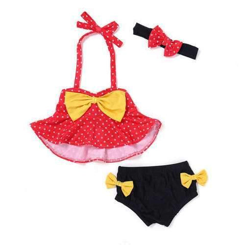 Red Dot Bowknot Girls Bikini Set For 1Y-4Y