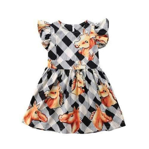 Horse Girls Sleeveless Dress For 1Y-7Y