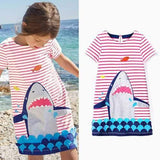 Striped Cartoon Shark Girls Dresses