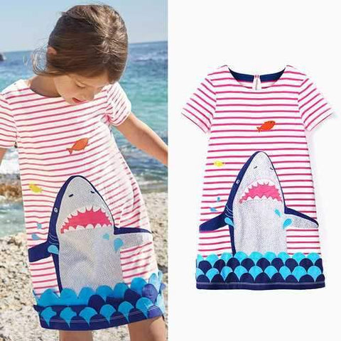 Striped Cartoon Shark Girls Dresses