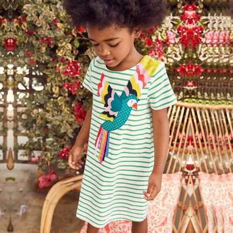 Girls Embroidery Striped Cotton Dresses