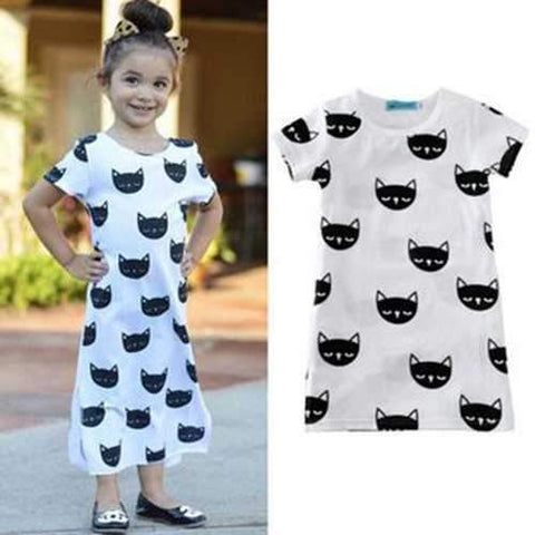 Cat Pattern Toddlers Girls Dresses