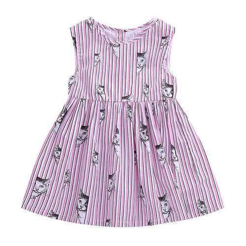 Cute Cat Print Girls Dresses For 1Y-9Y