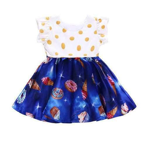 Ruffles Printed Toddlers Girls Party Dresses