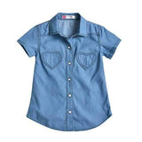 Solid Color Girls Boys Denim Shirt