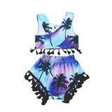 Trees Print Girls Tassels Swimsuit