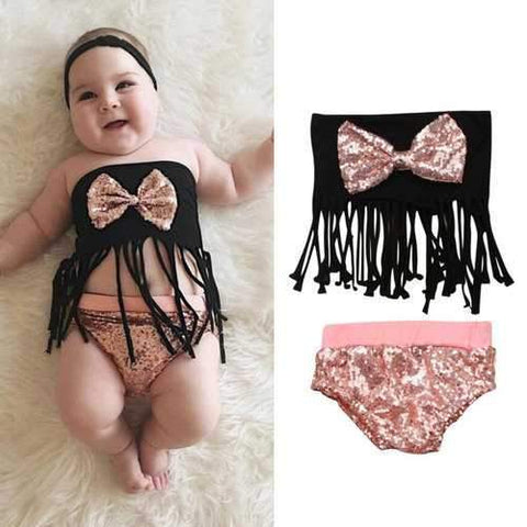 Tassel Sequined Girls Swimwear Set For 0-24M