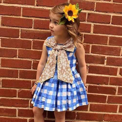 Floral Bow Girls Plaid Dress