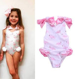 Swan Printed Girls Bows Backless Swimwear