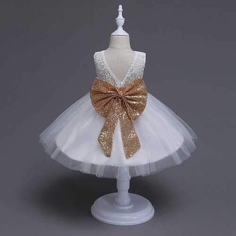 Sequined Bow Girls Princess Dress For 1Y-7Y