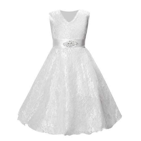 Solid Color Girls Lace Dress For 4Y-15Y