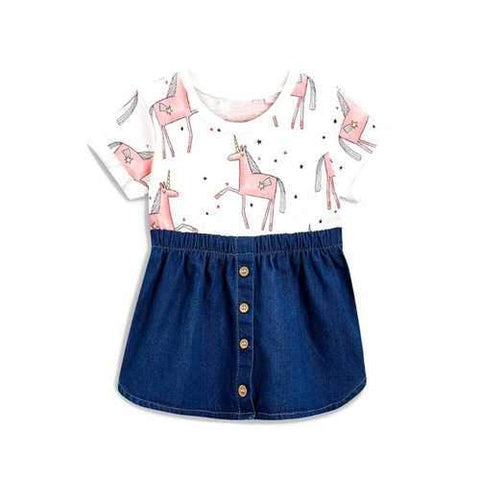 Animal Print Girls Denim Dress For 2Y-9Y