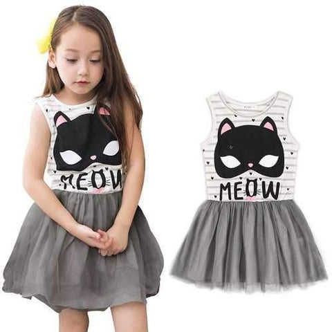 Lovely Cat Print Girls Summer Dress