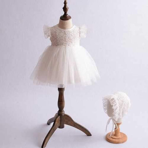 Lace Flower Girls Dress with Hat For 0-24M