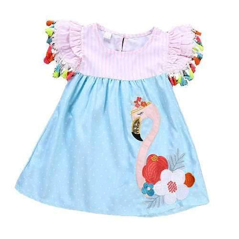 Colorblock Flamingo Girl Dress For 2-9Y