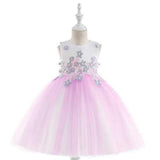 Flower Applique Girls Princess Dress For 4Y-13Y