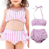 2Pcs Striped Girls Swimwear For 1Y-7Y