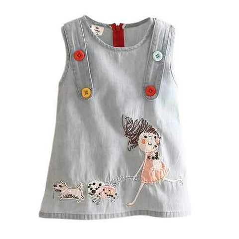 Embroidery Girls Denim Dress For 2Y-9Y