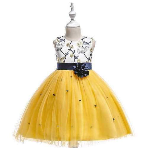 Flower Embroidery Girl Dress For 4-13Y