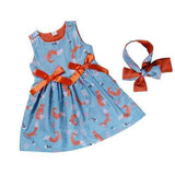 Fox Printed Girls Dress+Headband For 1-9Y